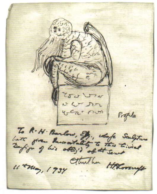 A sketch by H. P. Lovecraft of Cthulhu, his most famous literary creation.