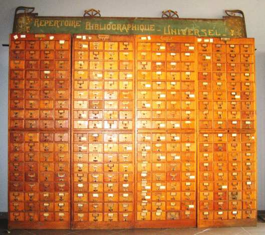 A section of the Mundaneum—Otlet's Universal Bibliography Repository based on the catalogue-card index format.